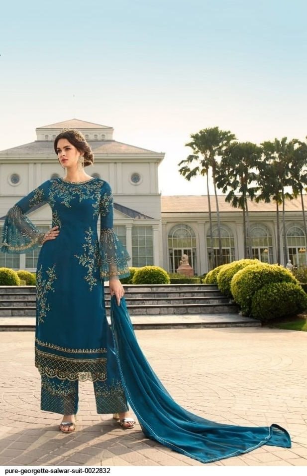 Wedding Wear Rama Color Georgette Embroidered Work Salwar Suit