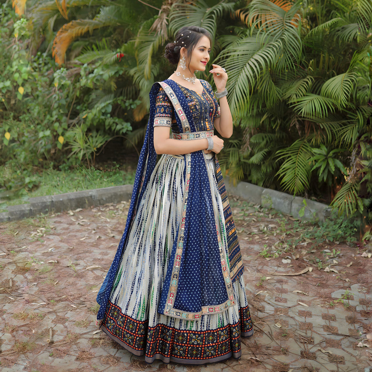 Impressive Royal Blue Color Cotton Sequence Digital Printed Work Ready Made Lehenga Choli