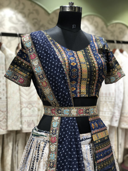 Impressive Royal Blue Color Cotton Sequence Digital Printed Work Ready Made Lehenga Choli