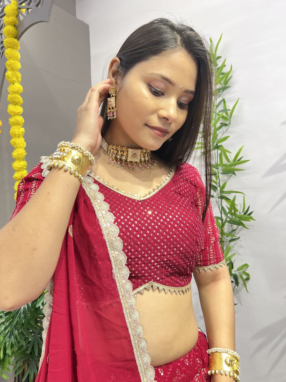 Wedding Wear Georgette Sequecne Work Ready To Wear Lehenga Choli