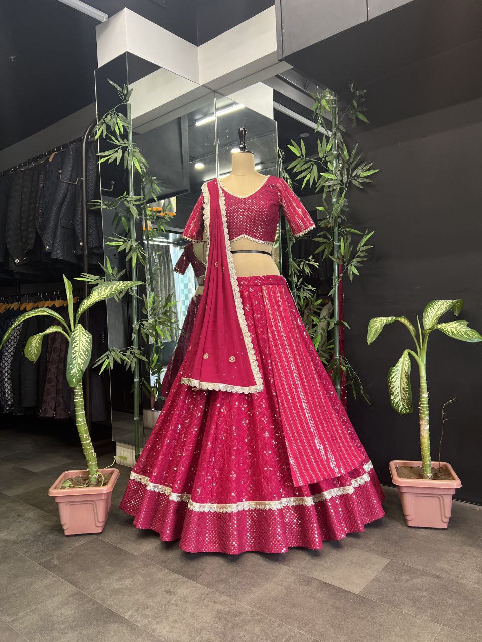 Wedding Wear Georgette Sequecne Work Ready To Wear Lehenga Choli