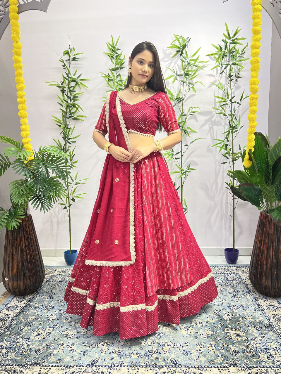 Wedding Wear Georgette Sequecne Work Ready To Wear Lehenga Choli
