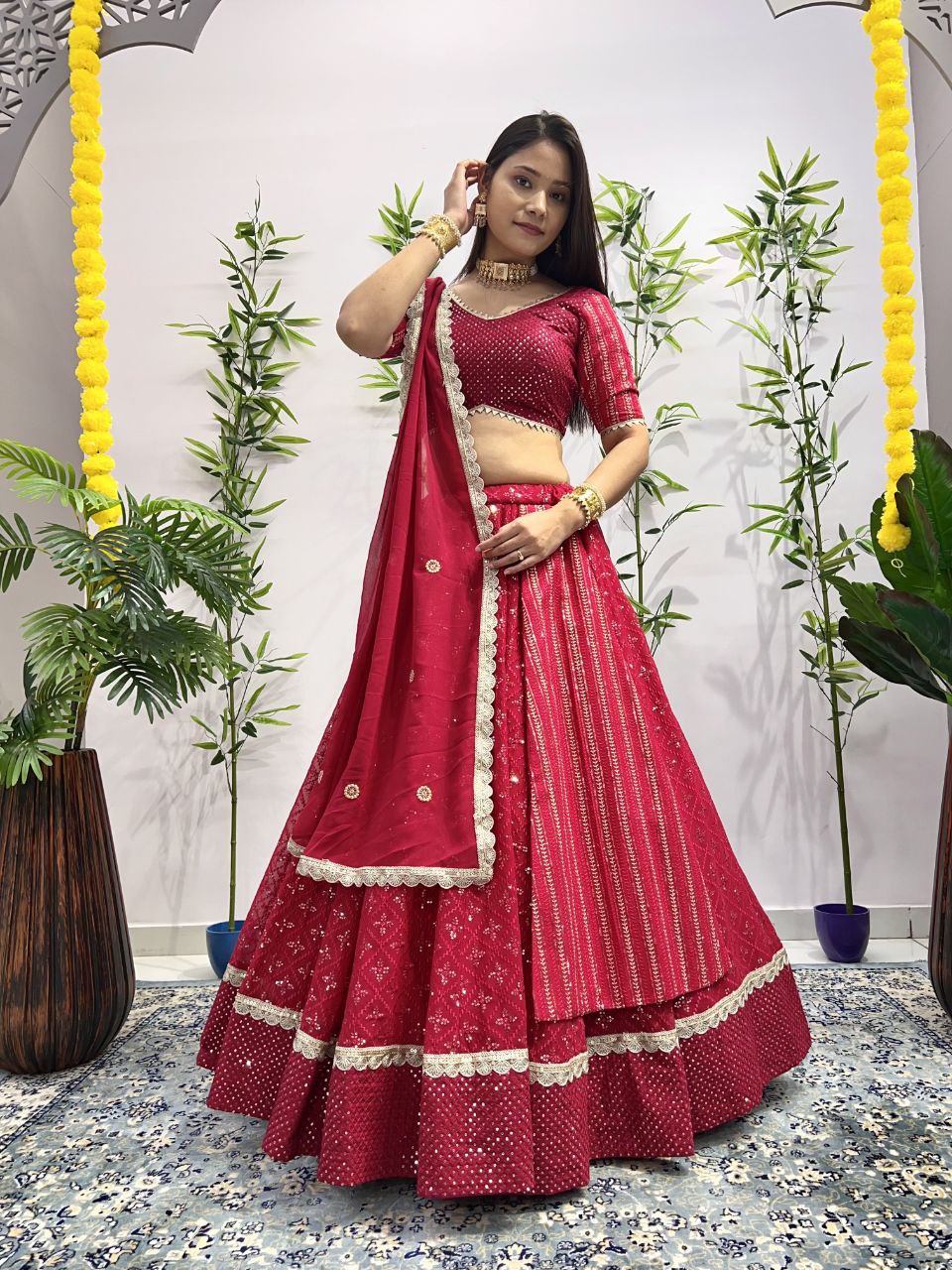 Wedding Wear Georgette Sequecne Work Ready To Wear Lehenga Choli
