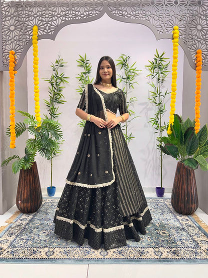 Wedding Wear Georgette Sequecne Work Ready To Wear Lehenga Choli