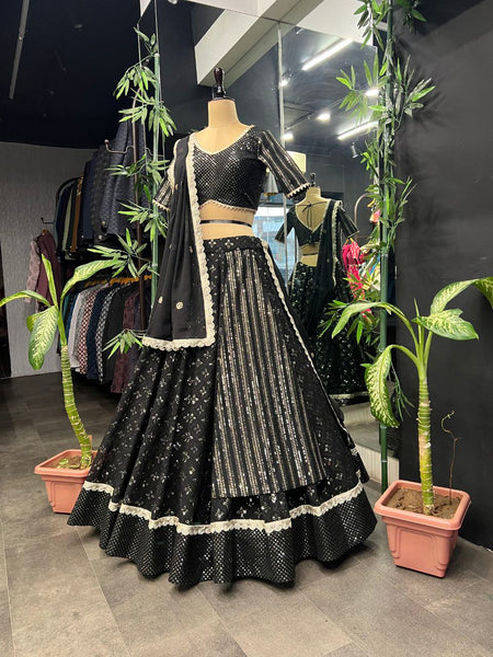 Wedding Wear Georgette Sequecne Work Ready To Wear Lehenga Choli