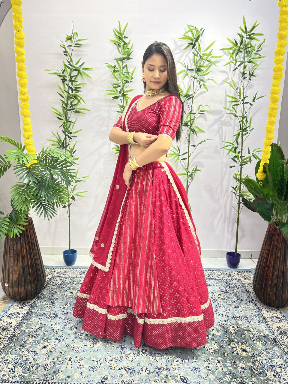 Wedding Wear Georgette Sequecne Work Ready To Wear Lehenga Choli
