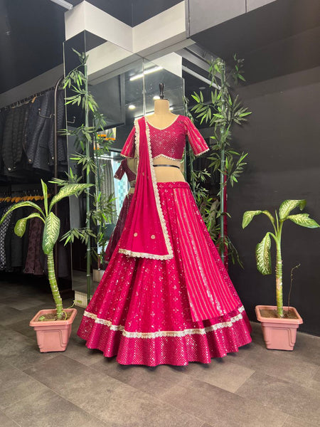 Wedding Wear Georgette Sequecne Work Ready To Wear Lehenga Choli