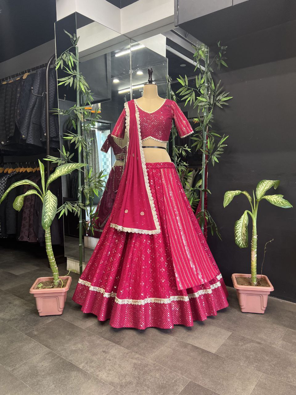Wedding Wear Georgette Sequecne Work Ready To Wear Lehenga Choli