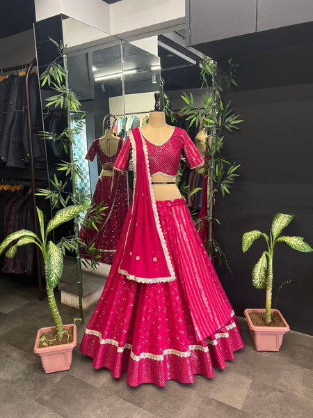 Wedding Wear Georgette Sequecne Work Ready To Wear Lehenga Choli