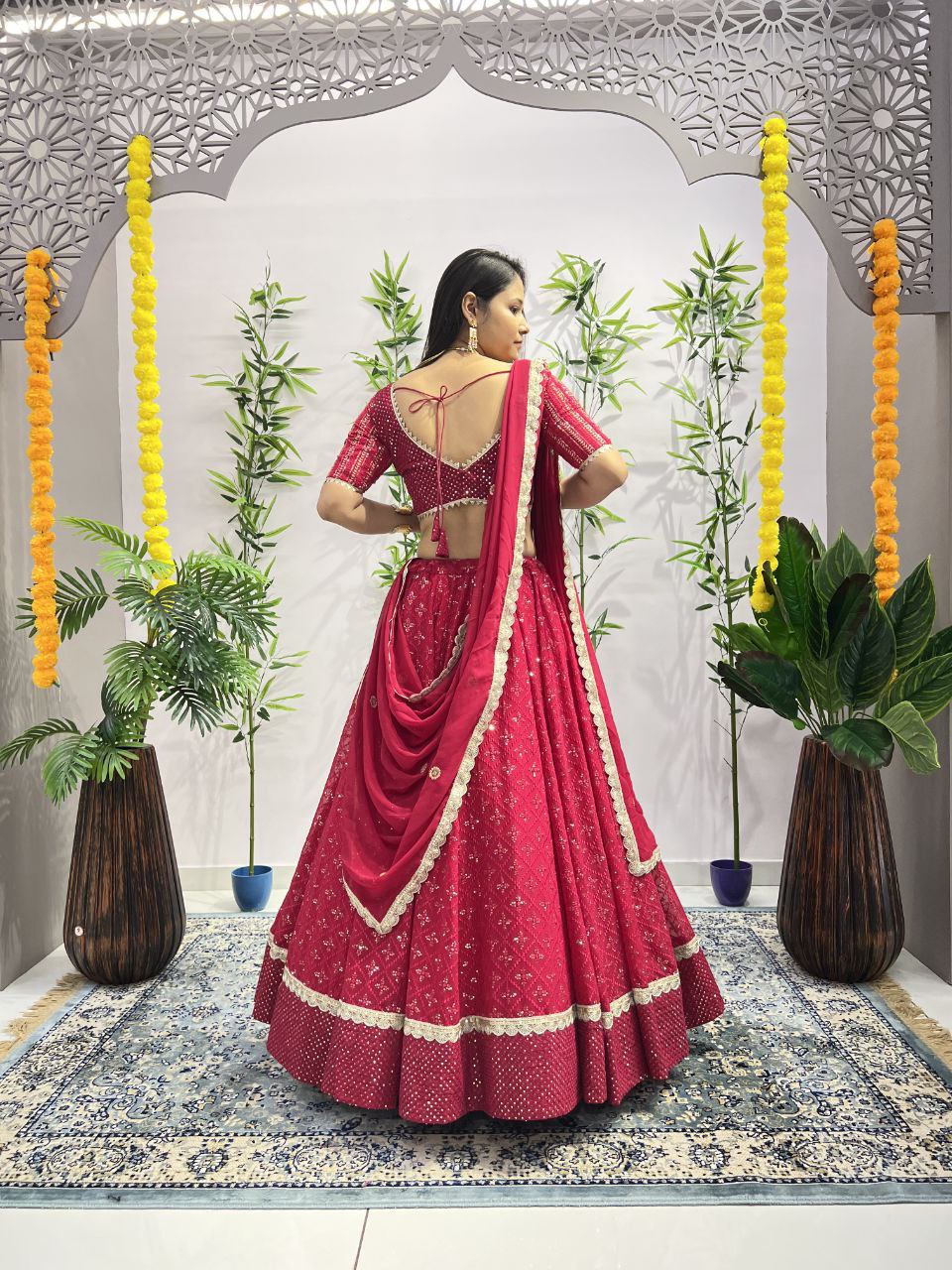 Wedding Wear Georgette Sequecne Work Ready To Wear Lehenga Choli
