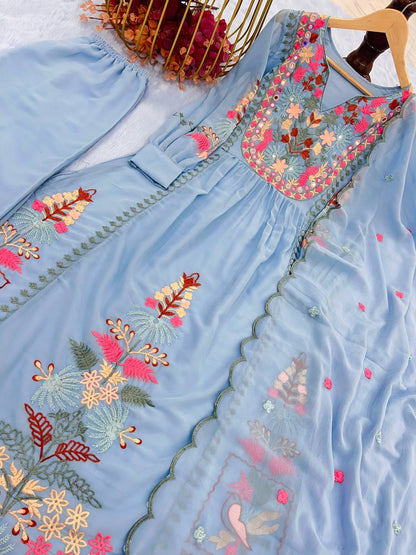Georgette Mirror hand work top plazo dupatta set