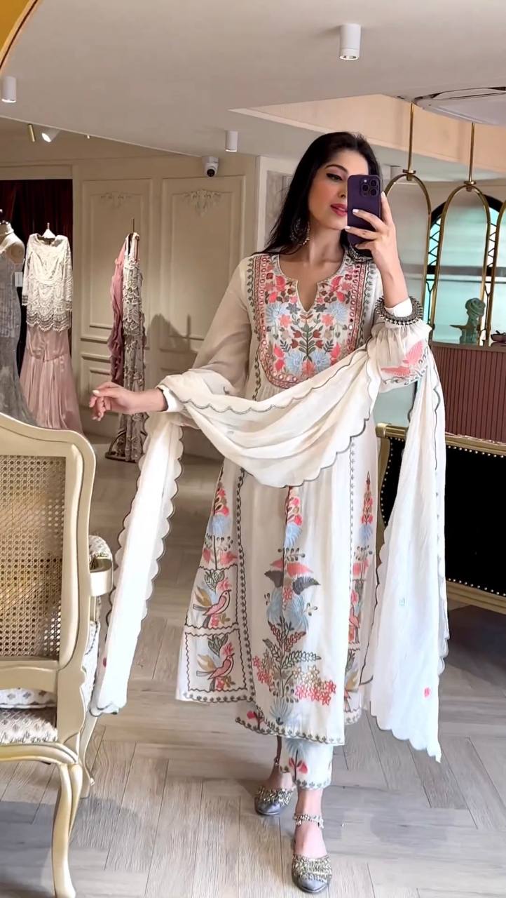 Georgette Mirror hand work top plazo dupatta set