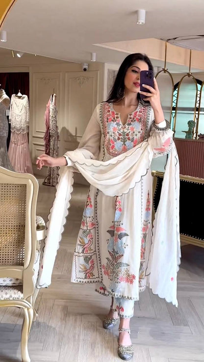 Georgette Mirror hand work top plazo dupatta set