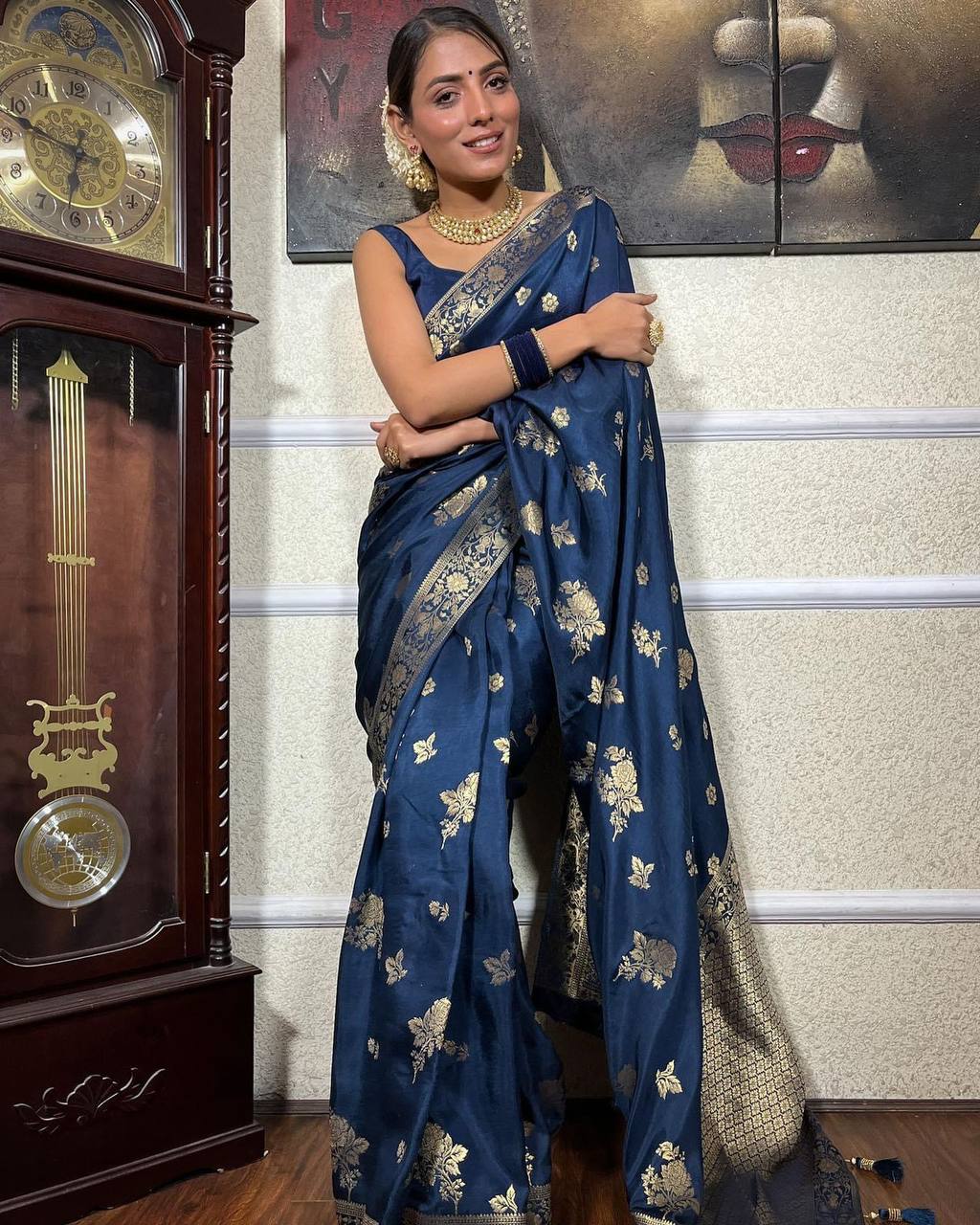 Beautiful Copper Zari Weaving Work Banarasi Silk Saree