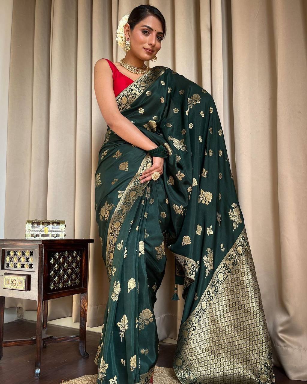Beautiful Copper Zari Weaving Work Banarasi Silk Saree