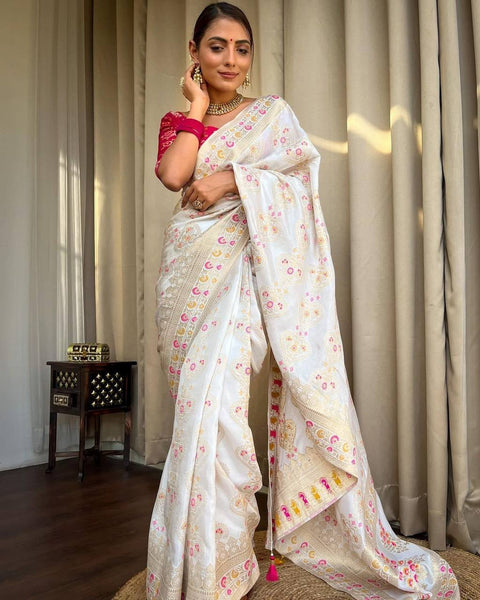 Beautiful Banarasi Copper Zari Weaving Soft Semi Silk Saree With Attractive Blouse Piece
