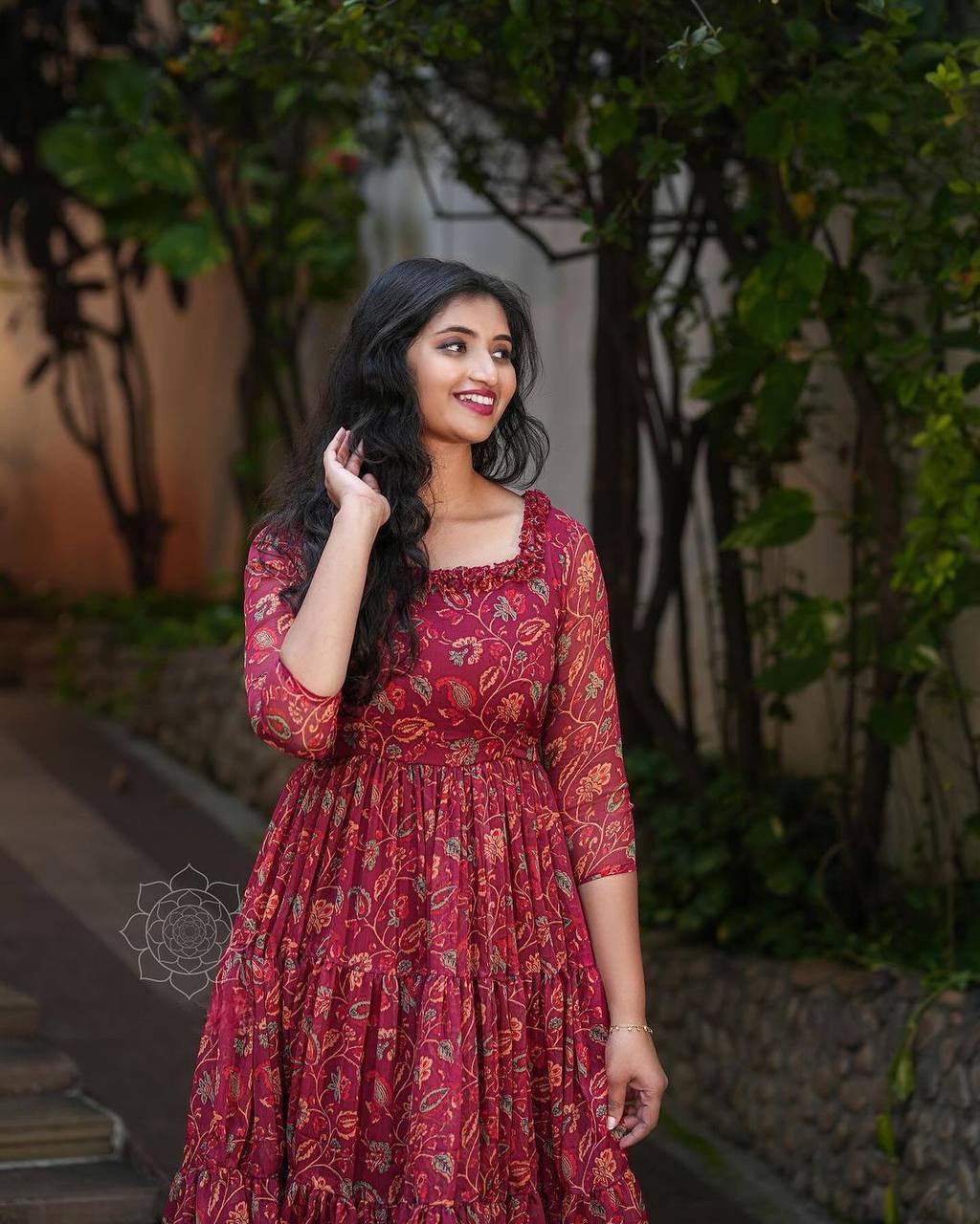 Maroon Color Georgette Ready Made Printed Gown For Women