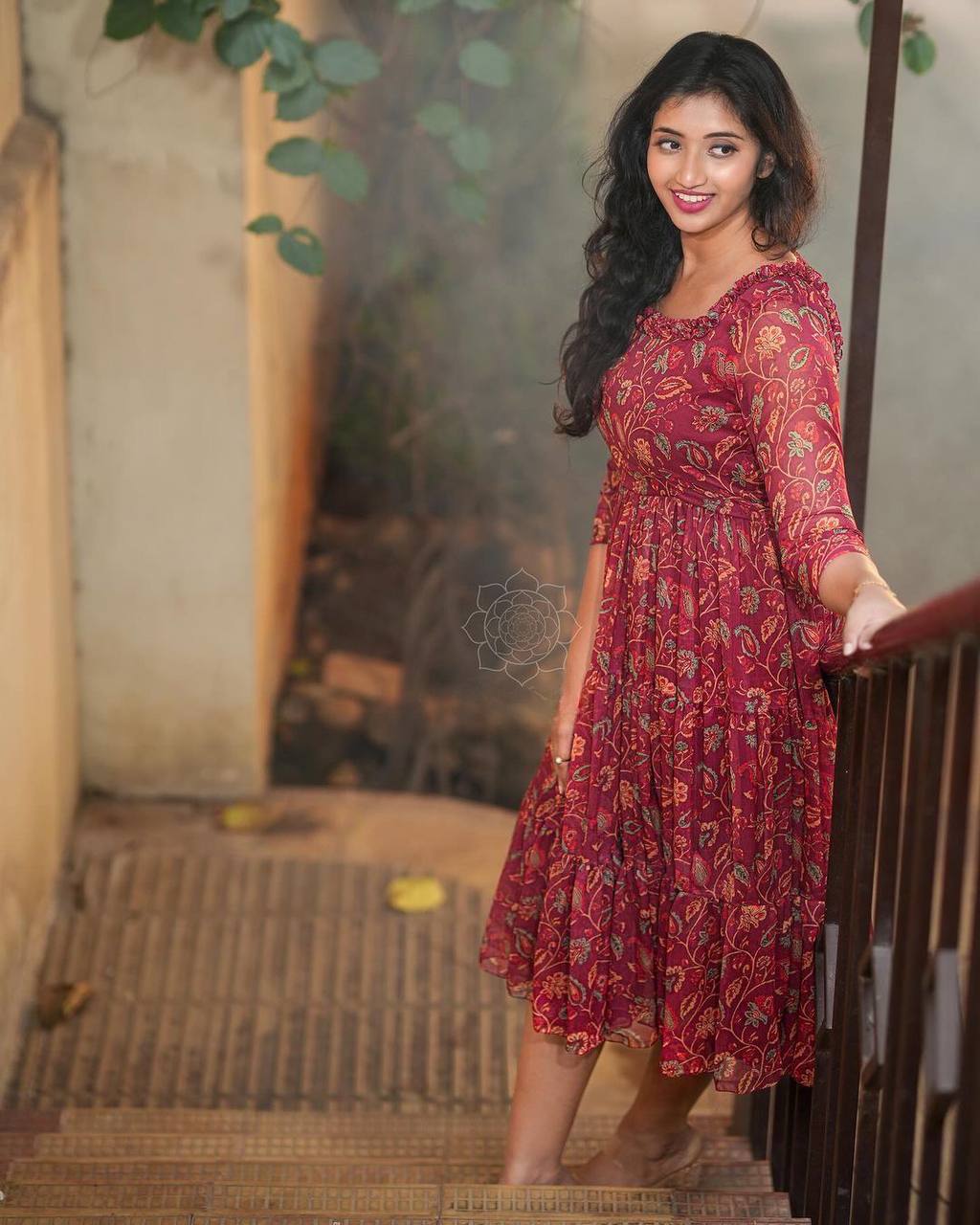 Maroon Color Georgette Ready Made Printed Gown For Women