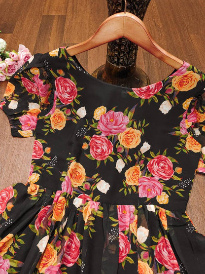 Stylish Georgette Flower Printed Ready Made Gown For Women