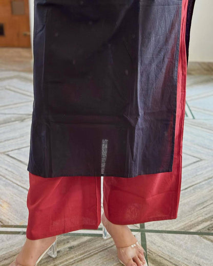 Black Color Rayon Mirror Printed Work Ready Made Plazo Kurta