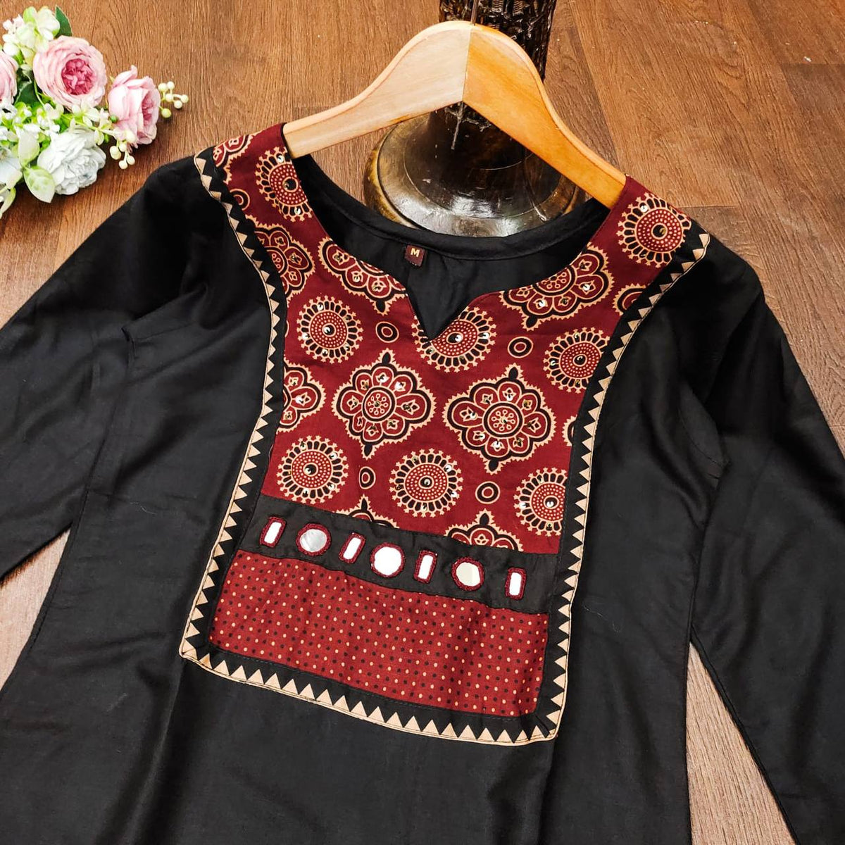 Black Color Rayon Mirror Printed Work Ready Made Plazo Kurta