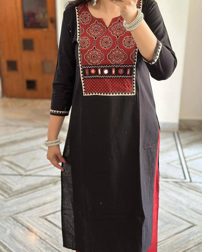 Black Color Rayon Mirror Printed Work Ready Made Plazo Kurta