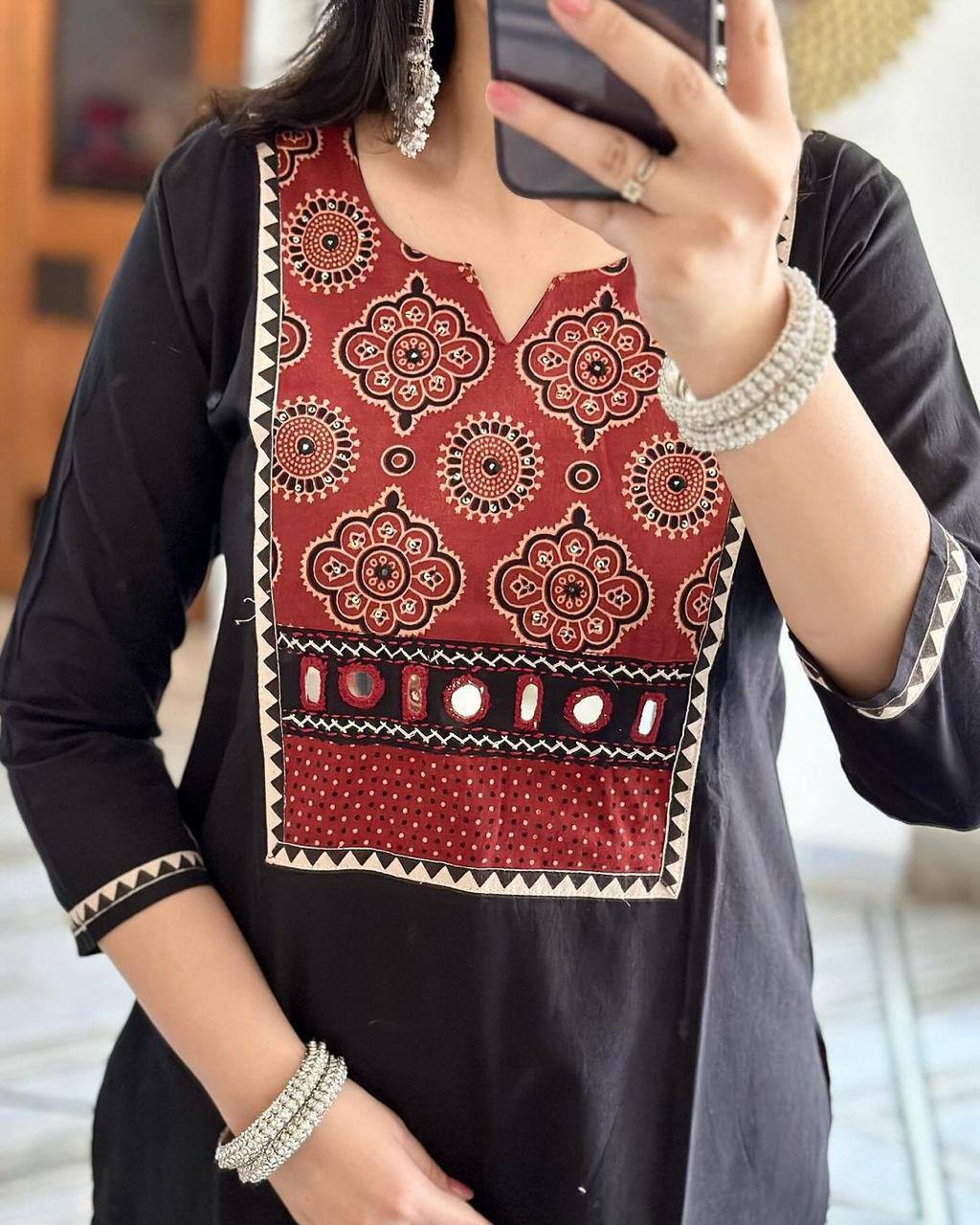 Black Color Rayon Mirror Printed Work Ready Made Plazo Kurta