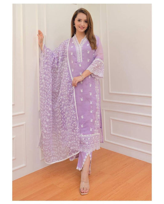 Party Wear Organza Embroidered Work Ready Made Salwar Suit