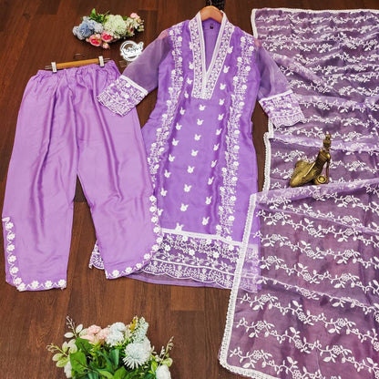 Party Wear Organza Embroidered Work Ready Made Salwar Suit