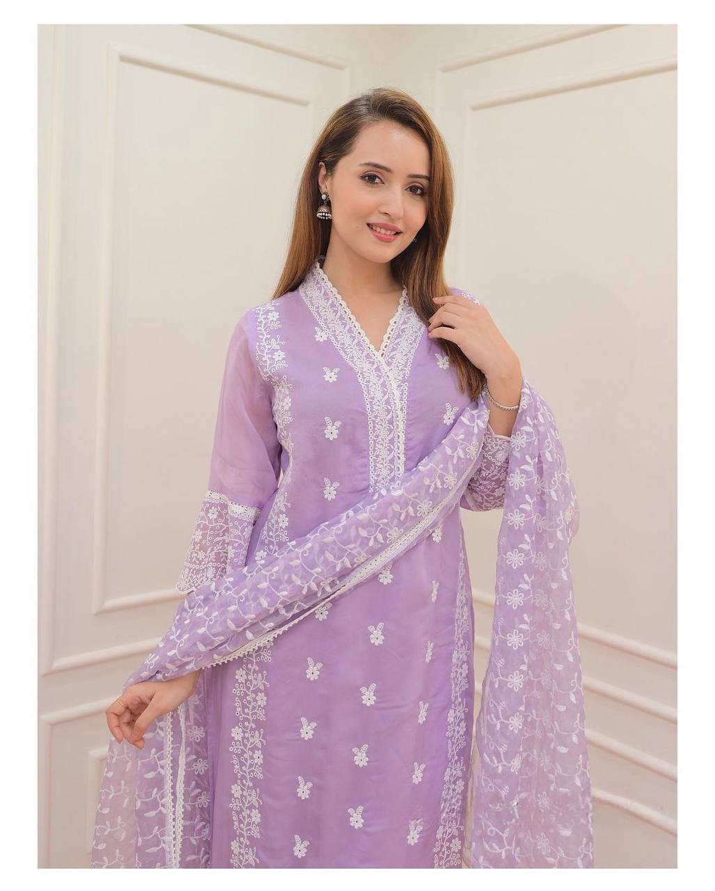 Party Wear Organza Embroidered Work Ready Made Salwar Suit