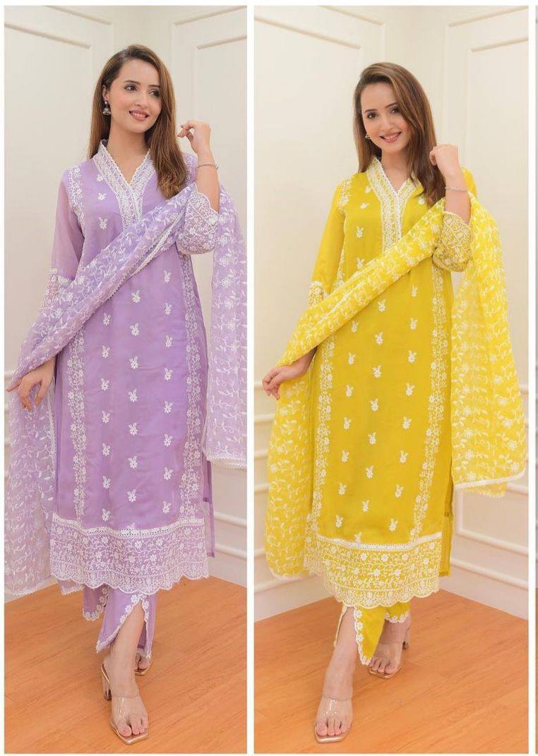 Party Wear Organza Embroidered Work Ready Made Salwar Suit