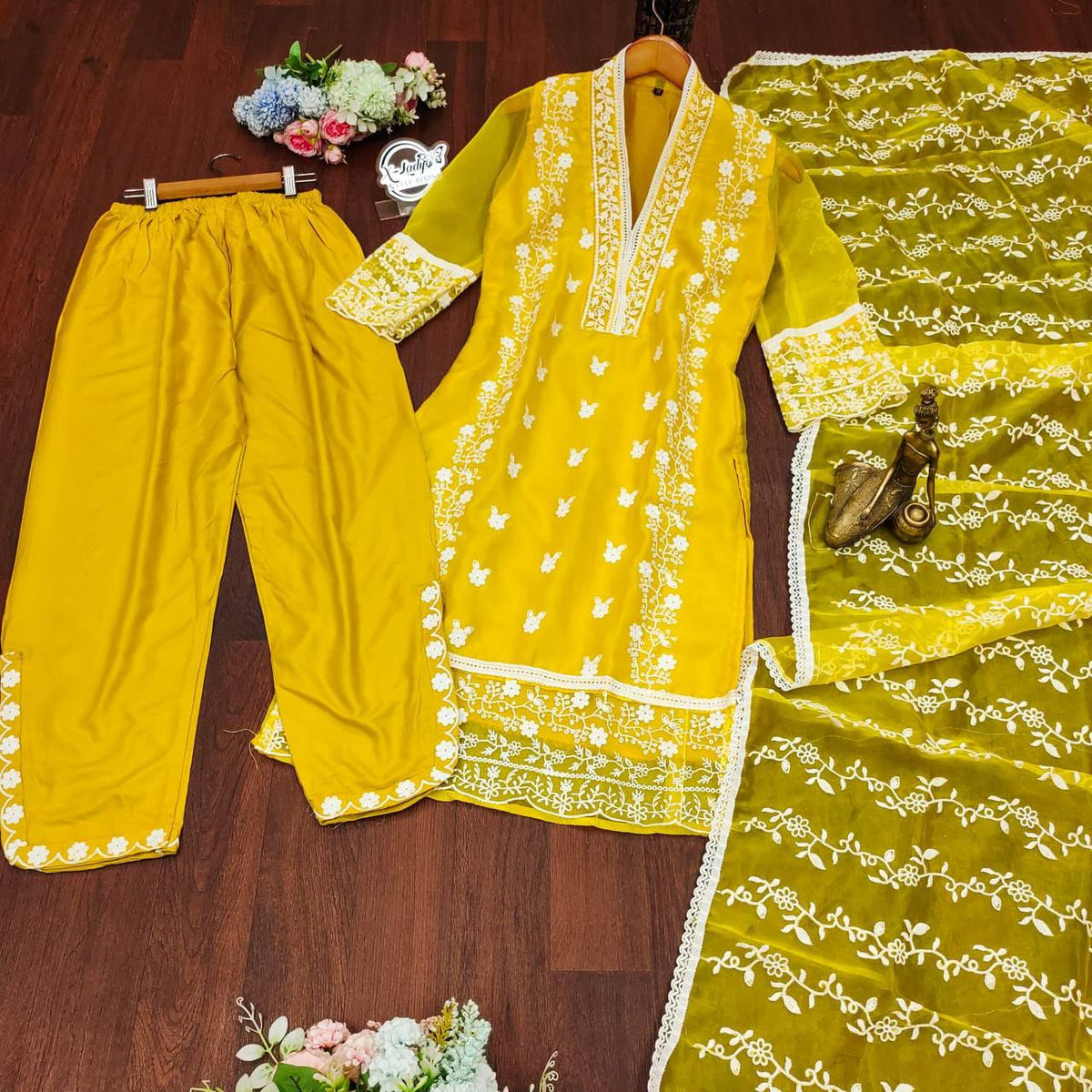 Party Wear Organza Embroidered Work Ready Made Salwar Suit