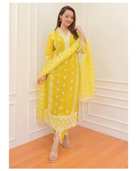 Party Wear Organza Embroidered Work Ready Made Salwar Suit