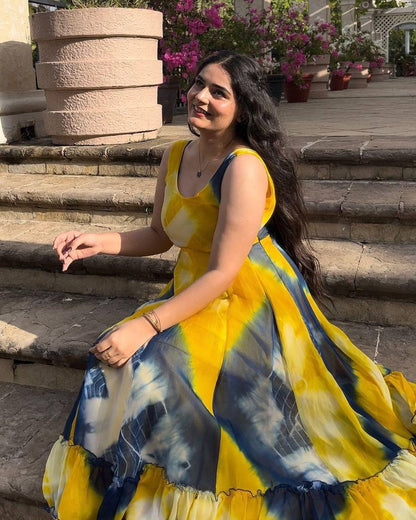 Elegant Yellow Color Georgette Digital Printed Gown
