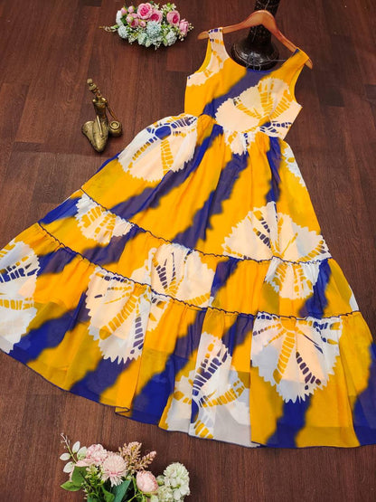 Elegant Yellow Color Georgette Digital Printed Gown