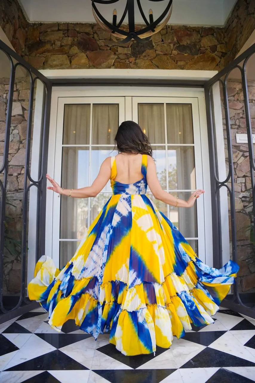 Elegant Yellow Color Georgette Digital Printed Gown