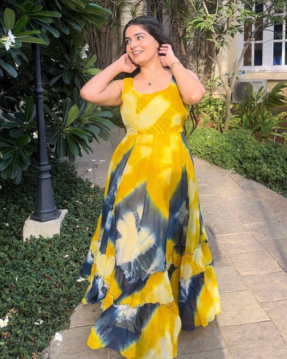 Elegant Yellow Color Georgette Digital Printed Gown