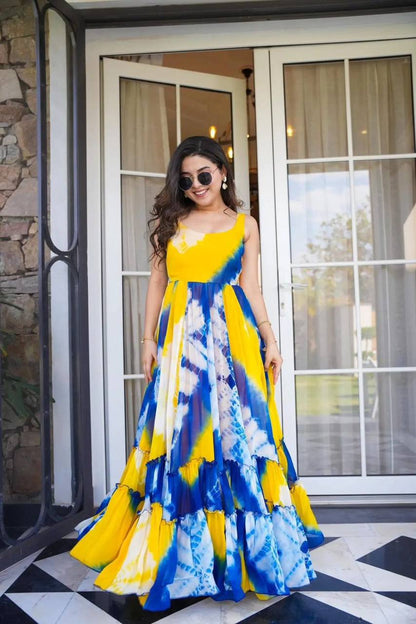 Elegant Yellow Color Georgette Digital Printed Gown