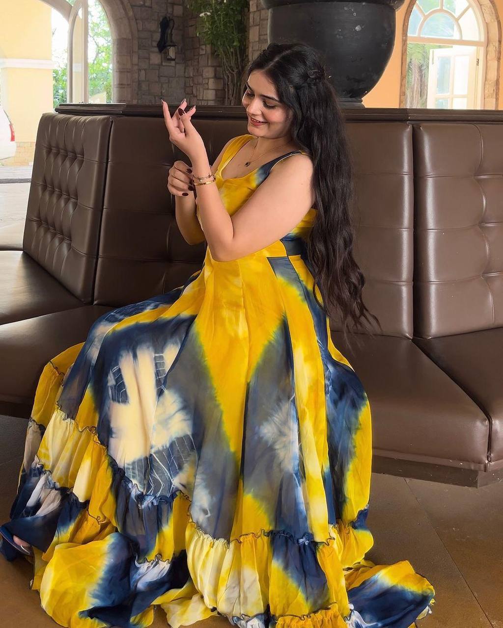 Elegant Yellow Color Georgette Digital Printed Gown