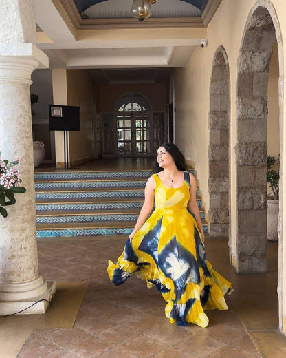 Elegant Yellow Color Georgette Digital Printed Gown