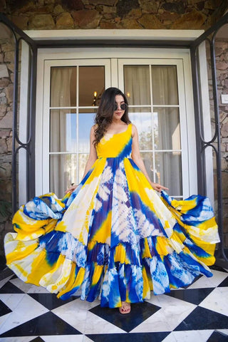 Elegant Yellow Color Georgette Digital Printed Gown