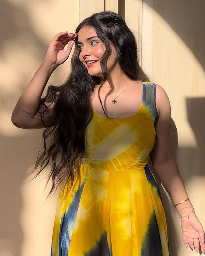 Elegant Yellow Color Georgette Digital Printed Gown