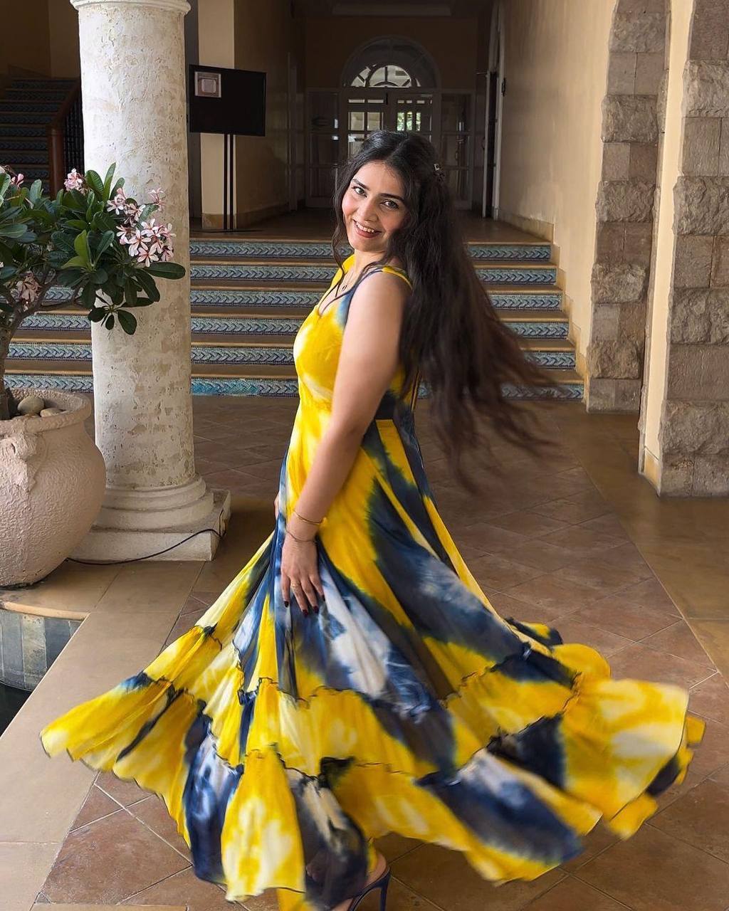 Elegant Yellow Color Georgette Digital Printed Gown