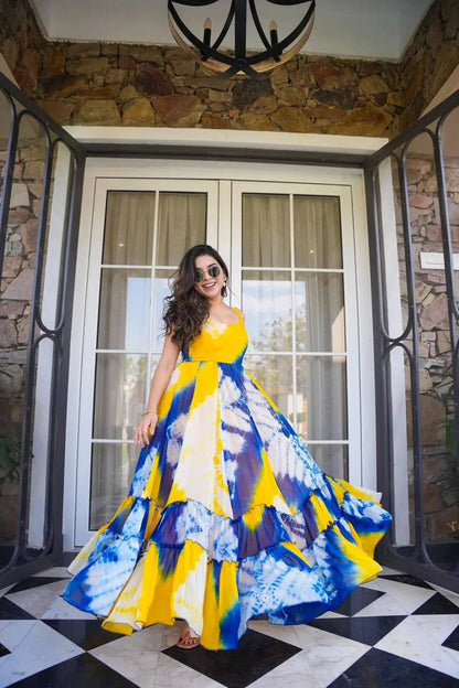 Elegant Yellow Color Georgette Digital Printed Gown