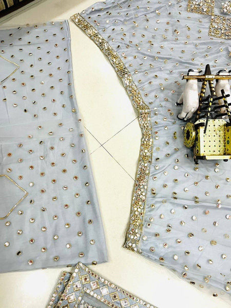 Embroidered Foil Mirror Work Soft Mono Net Lehenga