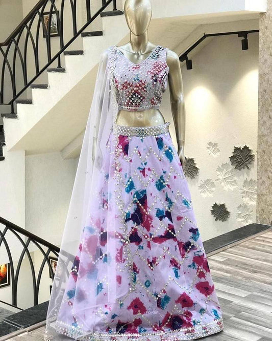 Digital Printed semi stitched lehenga for women