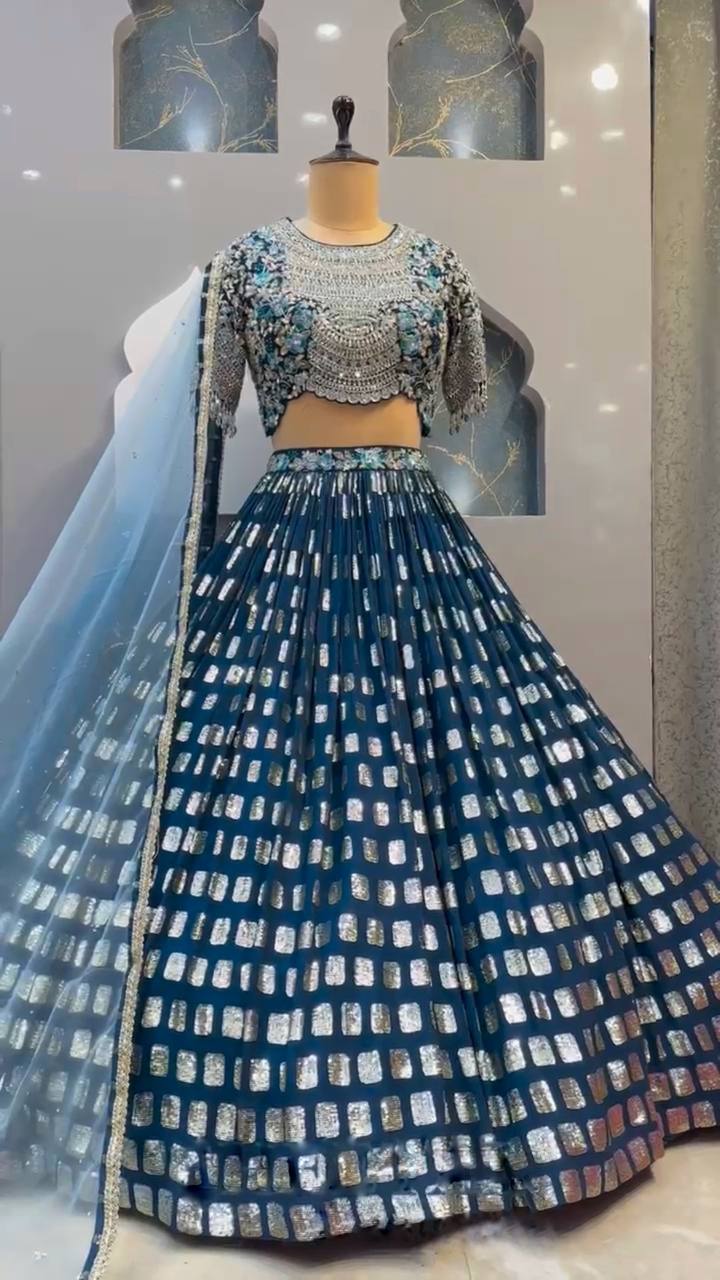 Awesome Georgette Sequence Embroidered Work Lehenga Choli
