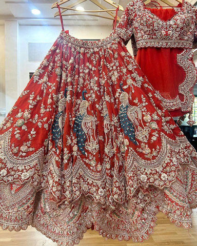 Wedding Wear Red Color Georgette Embroidered Sequence Work Lehenga Choli