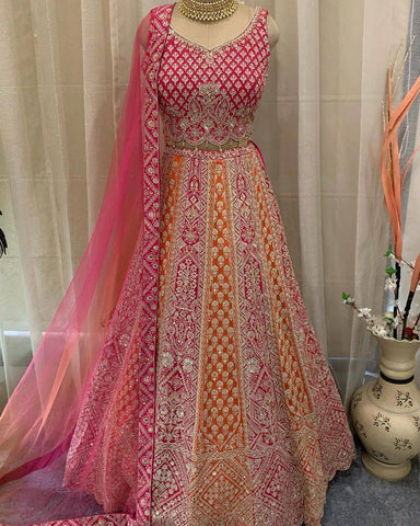 Gorgeous Pink Color Georgette Sequence Embroidered Work Lehenga Choli