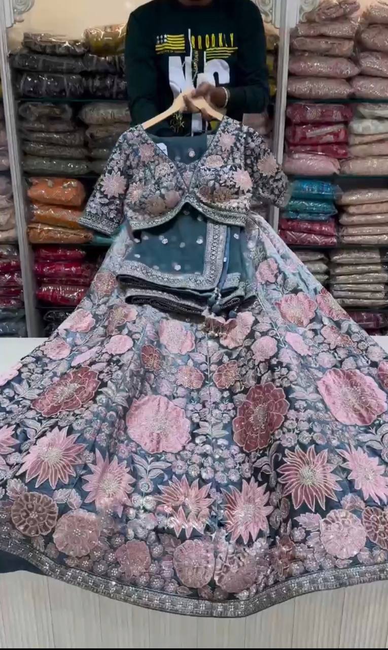 Multi Color Satin Silk Wedding Wear Sequence Work Lehenga Choli